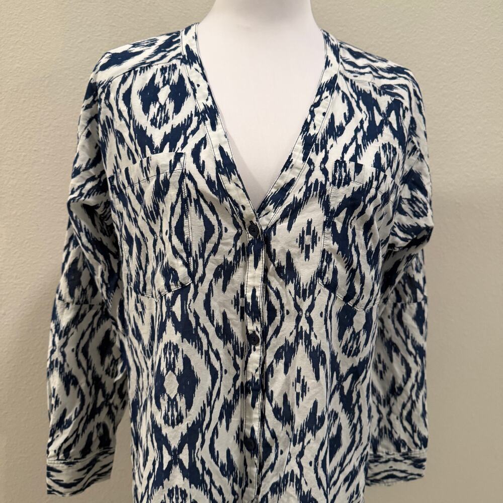 Athleta Ikat Bloom Kaftan Blue White Shirt Dress Cotton Silk Small Cover Up Chic - Picture 5 of 10